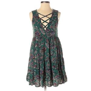 ❤️ American Eagle Outfitters Green A Line Floral Tank Dress
